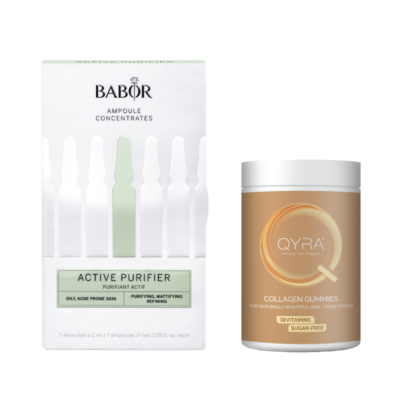 Active Purifier ampulių ir Qyra kolageno guminukų rinkinys