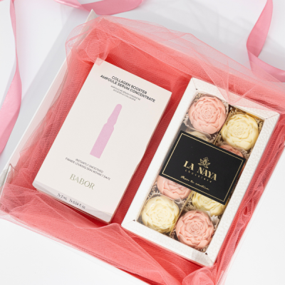 Išskirtinis Mamos dienos rinkinys: Collagen Booster ampulės ir rankų darbo šokoladiniai bijūnai